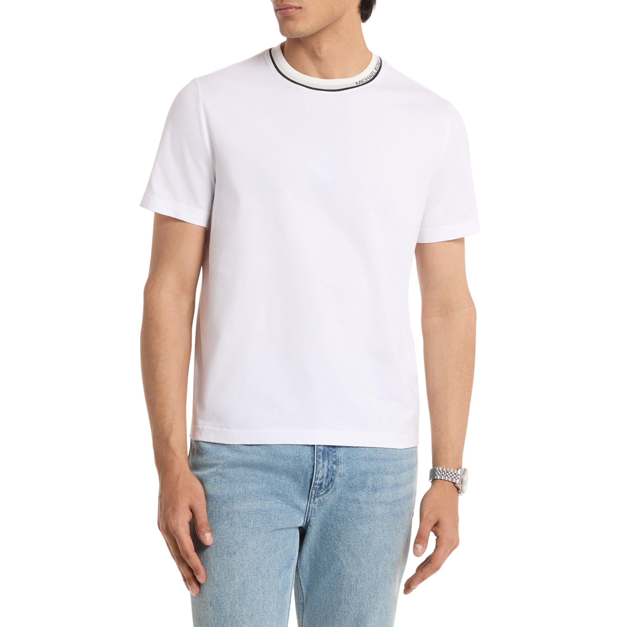 Michael Kors Men’s Logo Rib Tee/White, X-Large