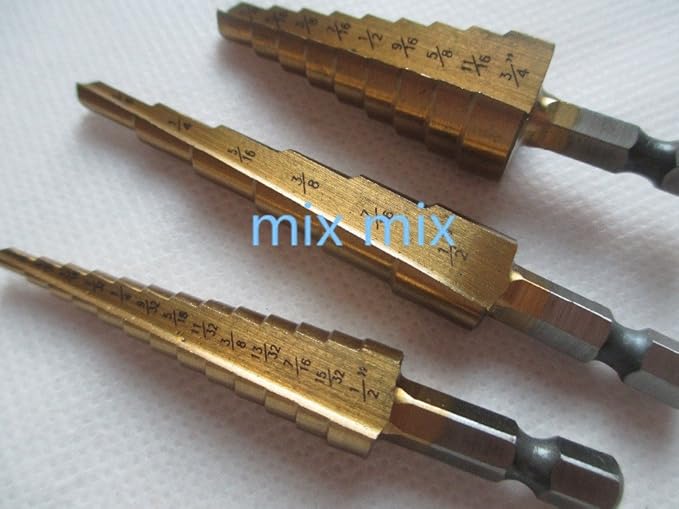 Generic 3pcs Metric 28 Size Titanium Coated Step Drill Bit Cutting Tools Bits Drills Smoother Drill Bit Set Bulk Packaging