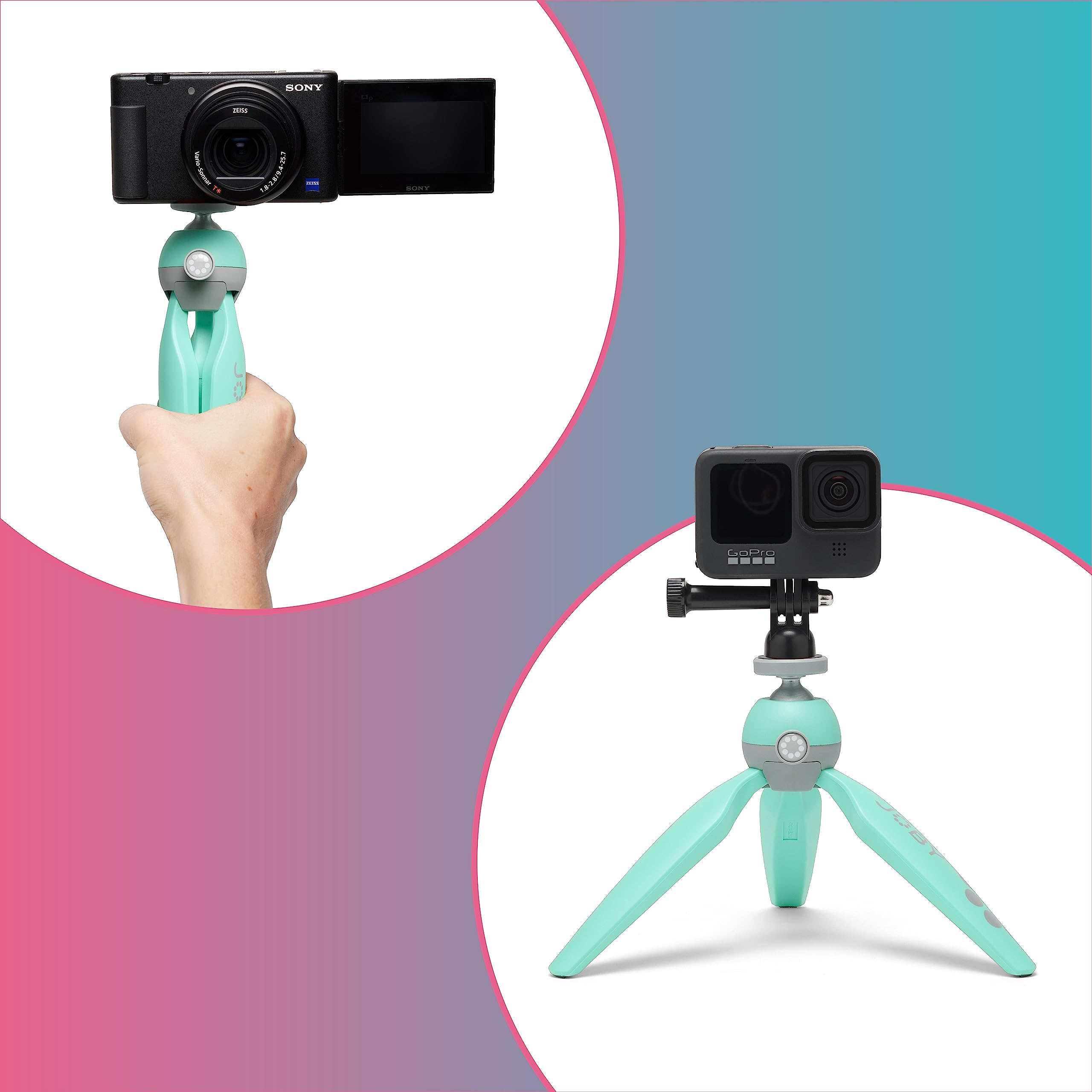 JOBY HandyPod 2 Kit, Table Top Tripod with GripTight 360 Phone Mount and Pin Joint Mount, Phone Tripod for Smartphones, Action Cam and Mirrorless Cameras or Devices up to 1.0Kg (2.2lbs), Teal