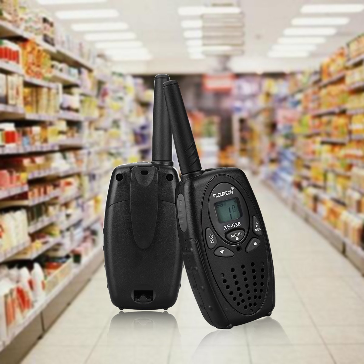 FLOUREON 4X PMR Funkgerät Walkie Talkies 8 Kanäle Walki Talki 2-Wege Radio mit LC-Display Schwarz