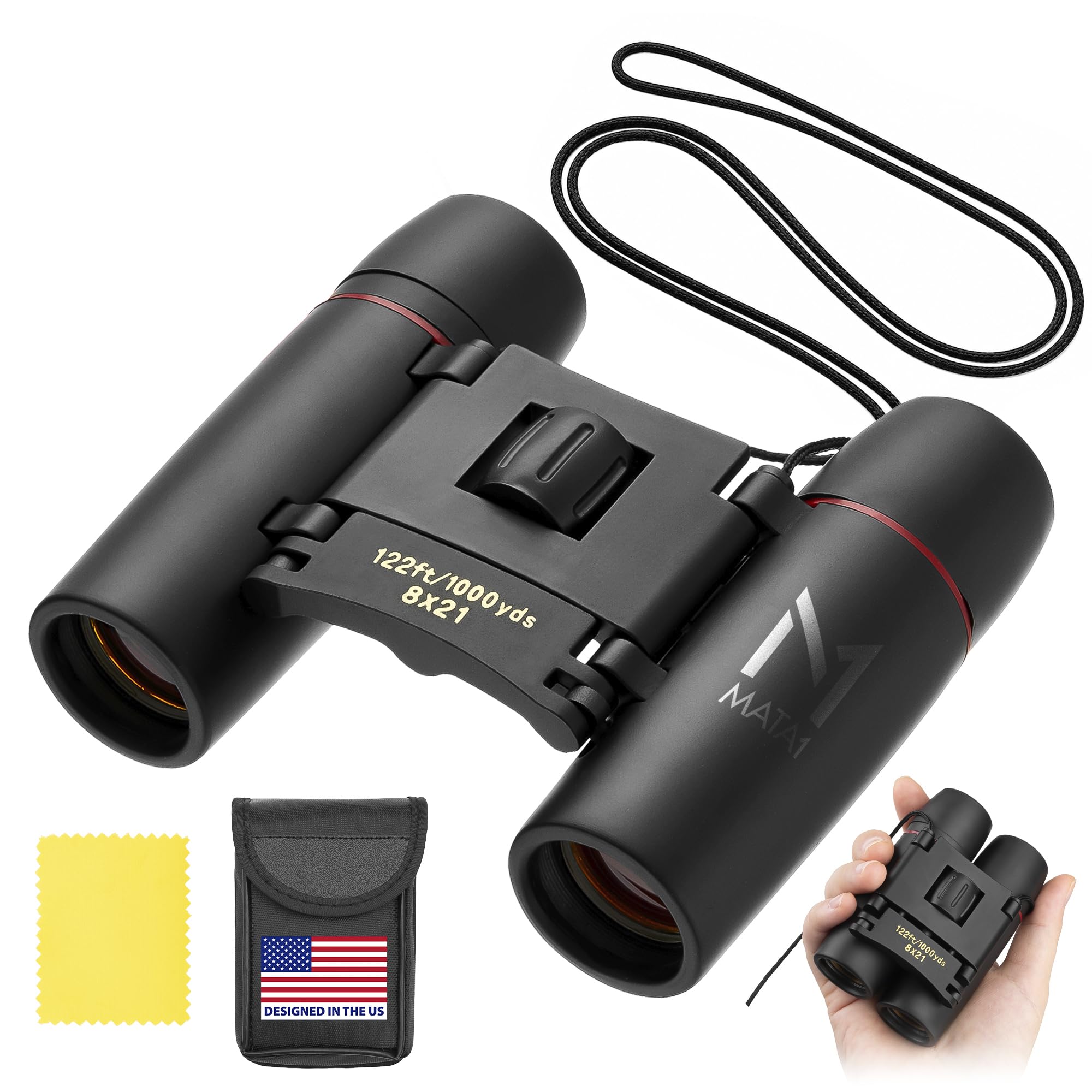 Compact Binoculars, 8X Magnification Power, Superior Weather Resistance | Mata1 Roof Prism Travel Binoculars for Daylight Hik