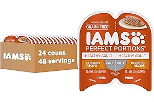 IAMS Perfect Portions Healthy Adult Grain Free Wet Cat Food Pate, Chicken Recipe, 2.6 oz. Easy Peel Twin-Pack Trays (24 Count, 48 Servings)