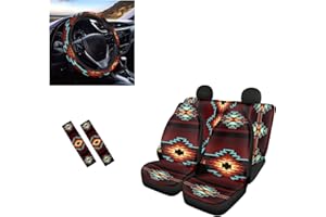 JEOCODY Southwestern Native American Car Seat Covers with Steering Wheel Cover Seatbelt Pads Full Set of 7,Fits Most SUV Sedan Truck
