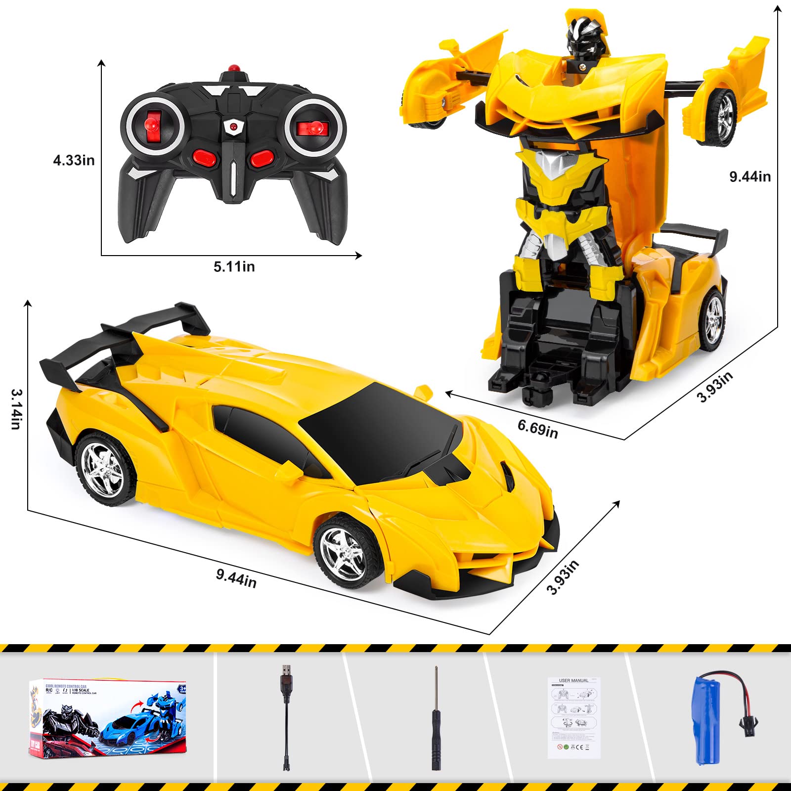 Thedttoy Transformator Ferngesteuertes Auto Spielzeug mit 2.4GHz Fernbedienung, 1:18 Ferngesteuerte Roboter Transform RC Auto für Kinder Junge, Transforming Spielzeug Geschenke ab 4-12 Jahre (Gelb) 2
