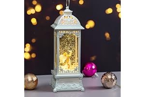 DANVON 12” White Angel with The Pearl Snow Globe Lantern Lighted Box Night Light Battery Or USB Operated Led Lighted Water Glittering Music Playing for Home Decoration