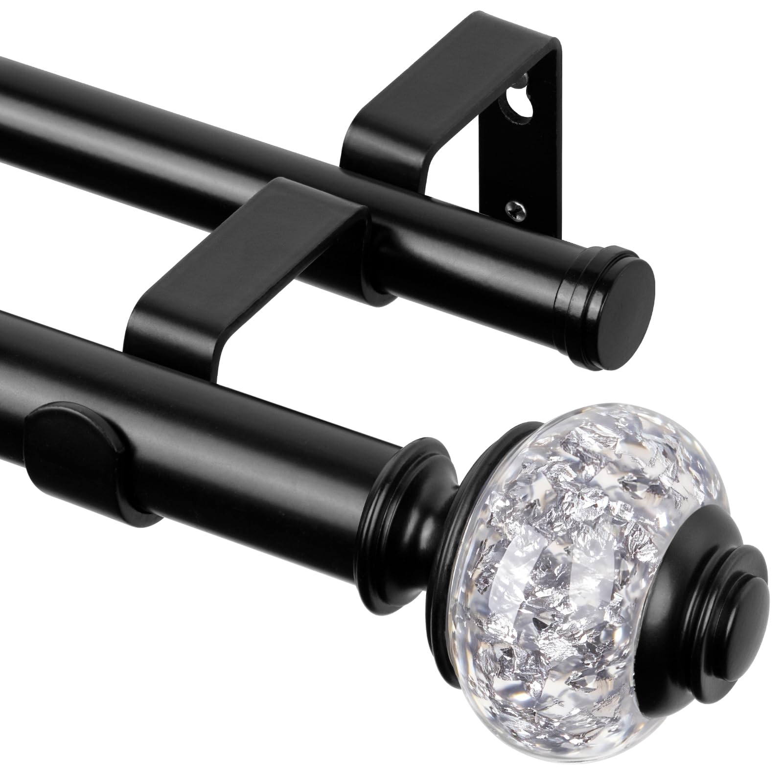 Photo 1 of 1 Inch Double Curtain Rods 36 to 72 Inches (3 to 6 ft), USFOOK Black Drapery Rods for Windows 24 to 68 Inches, Telescoping Dual Curtain Rod with Translucent Finials