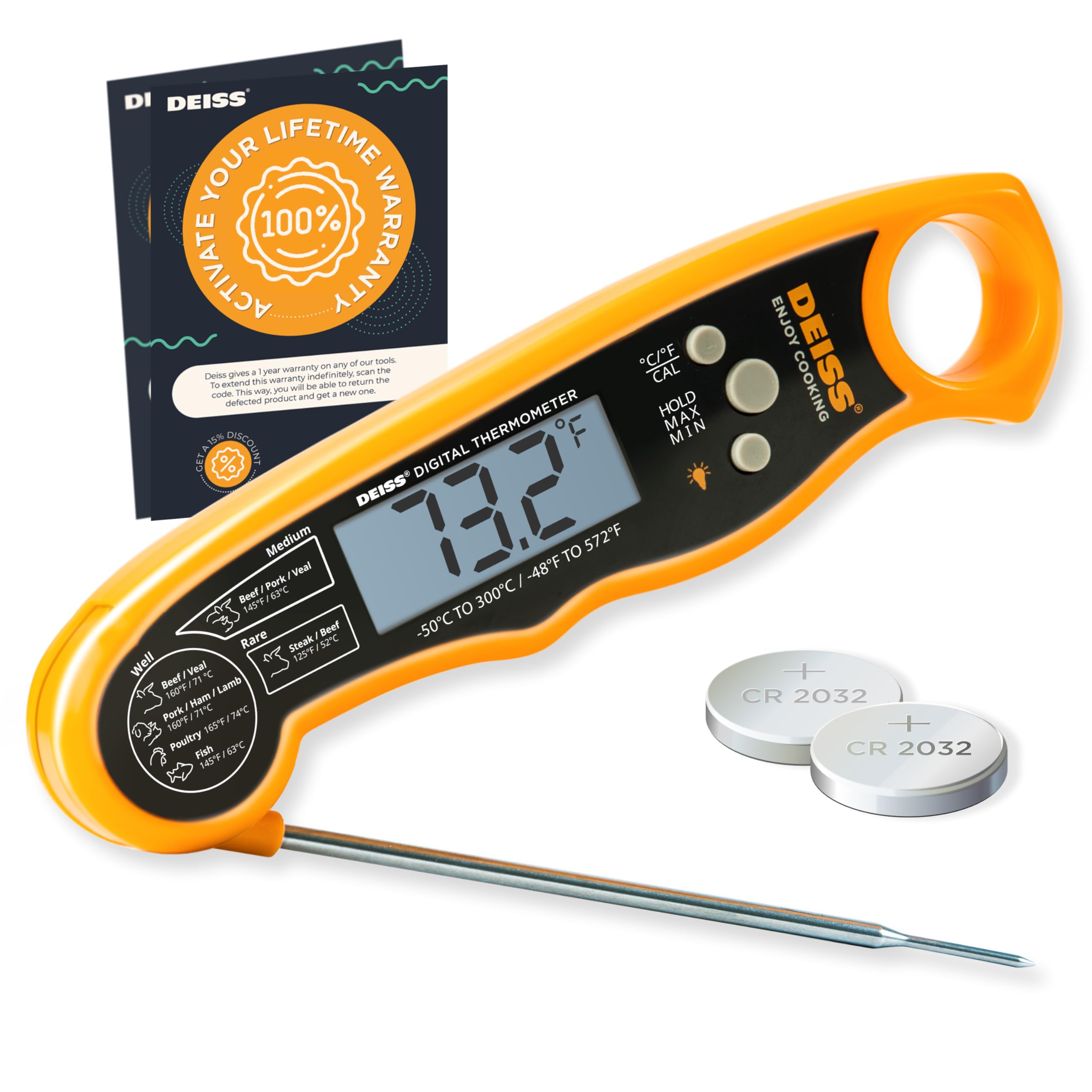 Deiss PRO Digital Meat Thermometer – Ultra Fast Precise Readings with Backlight Display - Perfect Food Thermometer for Beef, Pork, Poultry, Fish – Accurate Cooking Thermometer with Magnet