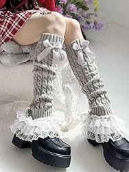Leoparts Women's Knit Leg Warmers Y2K Bow Lace Trim