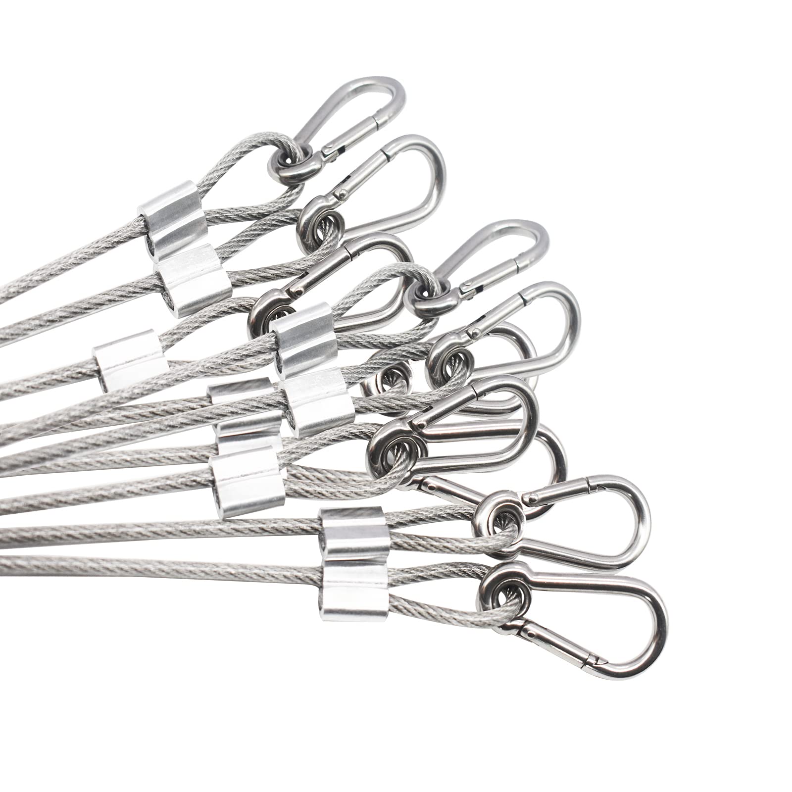 Photo 1 of Bytiyar 10 pcs 12 inch Vinyl Cover Coated Stainless Steel Wire Rope Lanyard Cable Tether Safety Strap with Hooks and 2 Loops (4mm Thickness), Clear