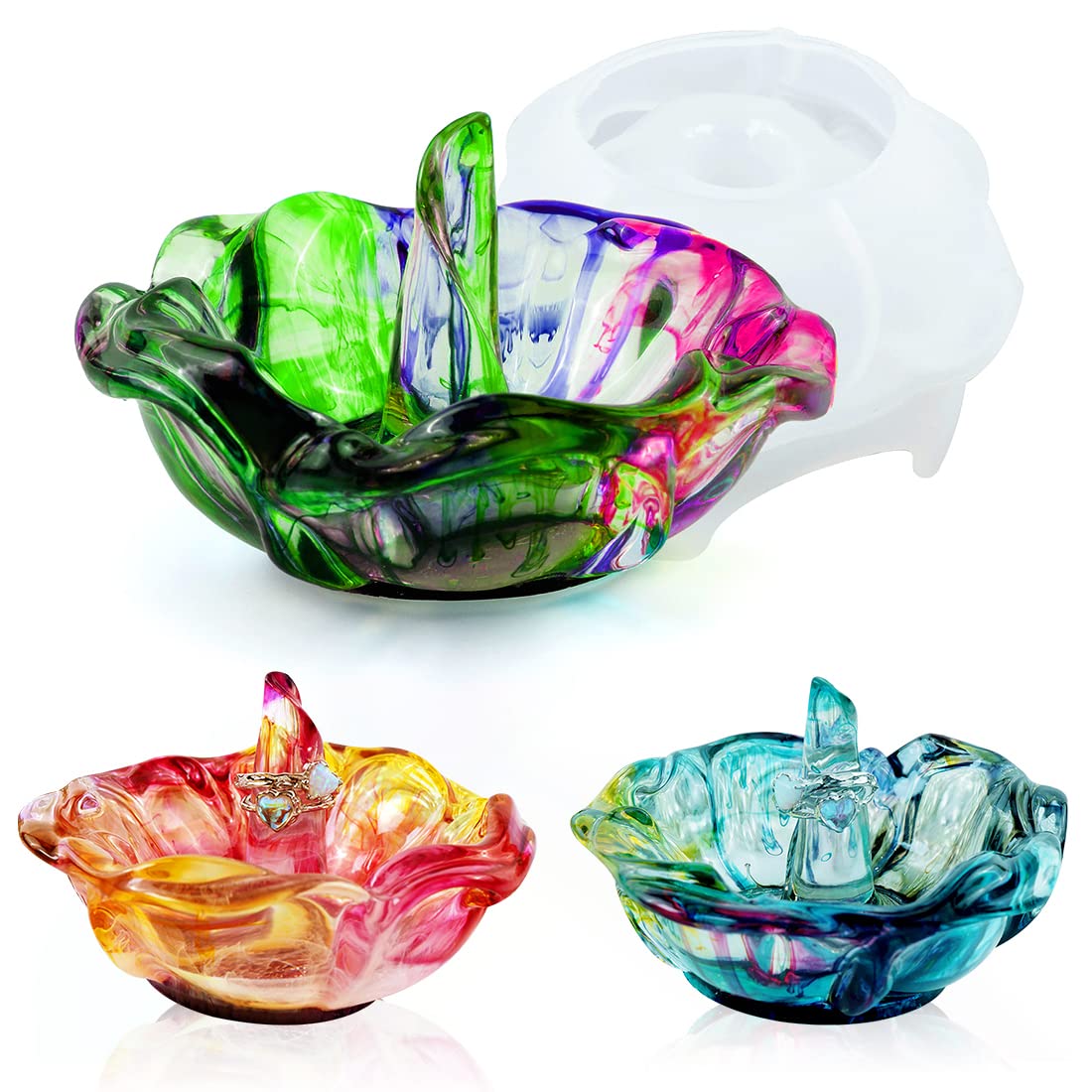 Voyyphixa Rose Ring Holder Resin Mold, Trinket Storage Tray Silicone Mold for Epoxy Resin Dish Molds for Resin Casting DIY Arts Craft Jewelry Organizer Home Decoration (Rose)