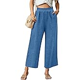 TESANCCO Womens Wide Leg Capri Pants Summer Palazzo Dressy Casual Pant Beach Loose High Waist Lounge Trouser with Pockets