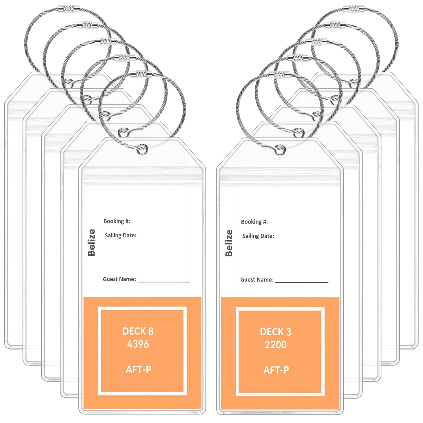 Cruise Luggage Tag Holder, 10 Pack Waterproof Suitcase Tags for Cruise, Clear Luggage Labels, Durable Travel Baggage Tags for All Cruise Line(19.2×8.9cm, with Steel Loop)