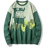 PRTM EGO Men's Oversized Graphic Sweaters Crewneck Long Sleeve Knitted Pullovers Cartoon Monster Cotton Anime Jumpers