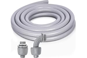 Feotech 1 Inch 5 FT Non Metallic Liquid-Tight Conduit and Connector Kit - Includes 1 Straight and 1 Angle Fittings for Electrical Wiring