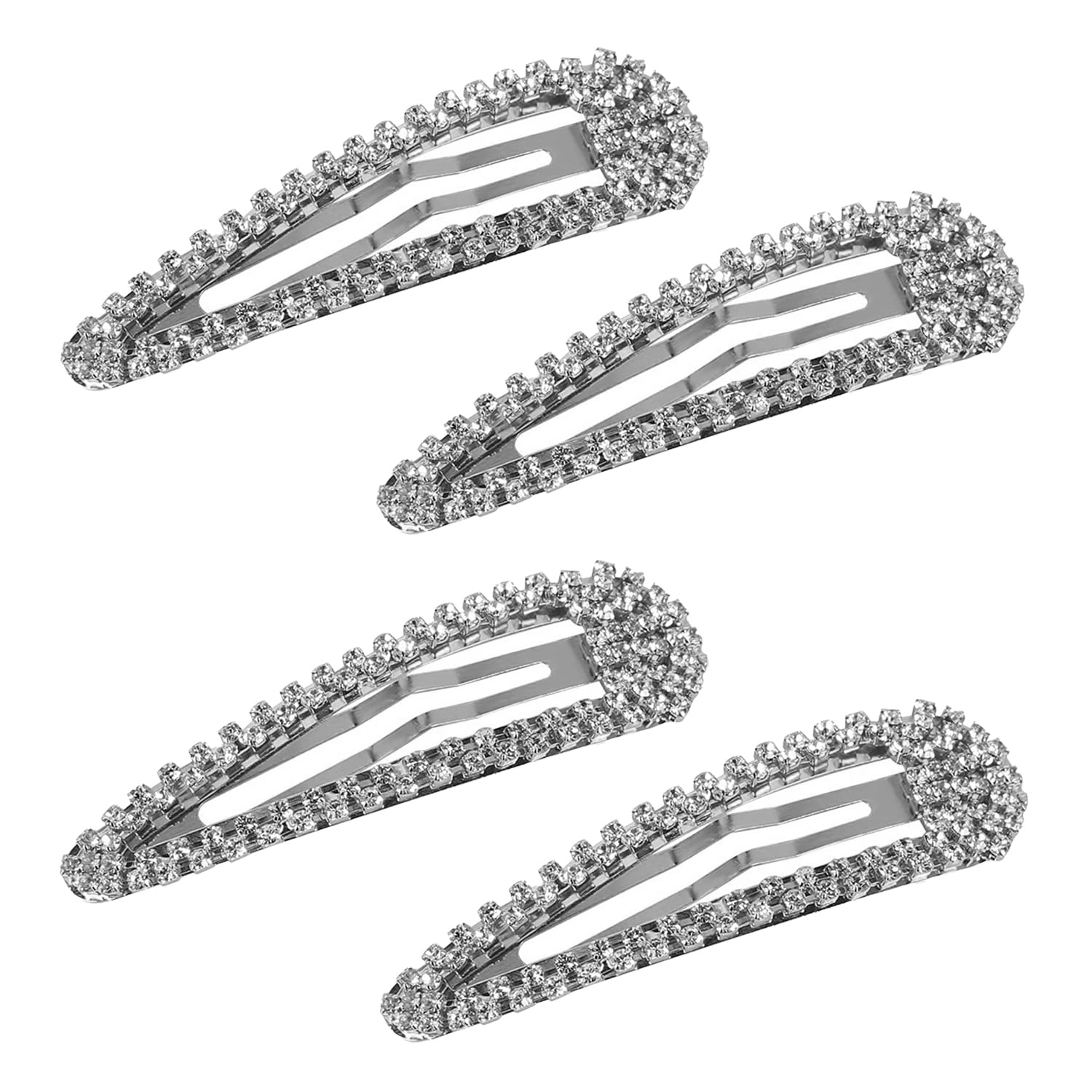 LECTNORE 4PCS Silver Rhinestone Snap Hair Clips (8 * 1.6cm/3.1 * 0.6 inches) - Women's Accessories for Adult Women