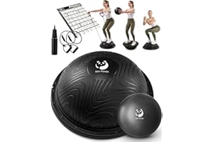 Slim Panda Balance Trainer Half Ball - 4.0mm Extra Thick Anti-Burst Exercise Ball with Resistance Bands, 440lbs Capacity Stab
