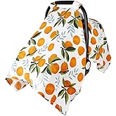 Baby Car Seat Cover Infant Carseat Canopy, Metplus Cotton Muslin Carrier Covers, Summer Stroller Canopie - Extra Wide Universal Fit, Lightweight Breathable Soft for Newborn Boy Girl (Oranges)