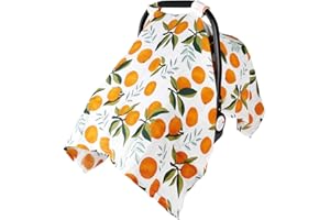 Baby Car Seat Cover Infant Carseat Canopy, Metplus Cotton Muslin Carrier Covers, Summer Stroller Canopie - Extra Wide Universal Fit, Lightweight Breathable Soft for Newborn Boy Girl (Oranges)