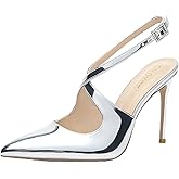 OHOXOE Slingback Heels for Women Closed Pointed Toe Stiletto Pumps Cross Strap Dress Shoes Wedding Party Prom Evening Dressy Comfortable Pumps Shoes