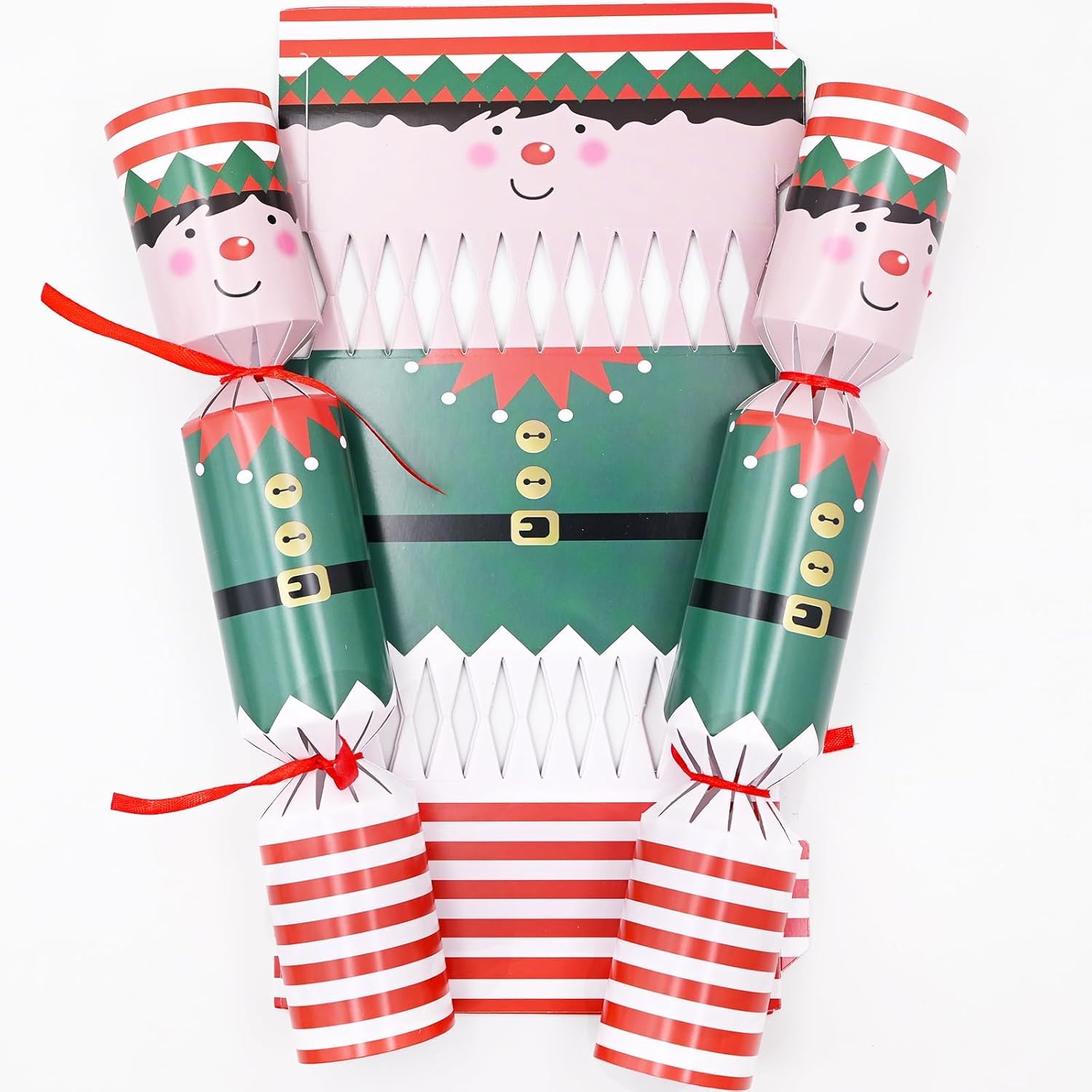 Gyoungt 10 Pack Elf Chritmas Crackers, 10 Hats 20 Strings 10 Jokes Christmas Party Game Make Your Own Christmas Cracker DIY Cracker Festive Seasonal (Green)