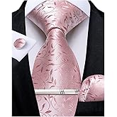 DiBanGu Silk Floral Ties for Men Woven Paisley Necktie and Tie Clip Handkerchief Cufflinks Set for Party Wedding