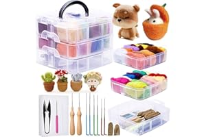 JUPEAN Needle Felting Kit, 24 Colors Wool Roving (5g/Color), Complete Needle Felting Starter Kit with Needle Felting Supplies Wool Fibre Spinning Craft Felting Kits for Beginners