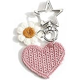 MUCOOS Heart Keychain with Daisy Charm Hand Crocheted Keycharm Cozy Crochet Flower Keyring Sentimental Gifts