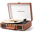 Vinyl Record Player Bluetooth Vintage 3-Speed Portable Suitcase Turntables with Built-in Speakers, USB Recording, Belt-Driven LP Player Support AUX-in RCA Line Out Headphone Jack, Brown