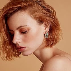 GLOQUAT Red and Green Hoop Earrings 14K White Gold