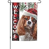 Dog Cavalier King Charles Spaniel Santa Claus Christmas Garden Flag 12x18 Inch Double Sided Vertical Decoration Yard Small Flag For Outside Holiday Seasonal Outdoor