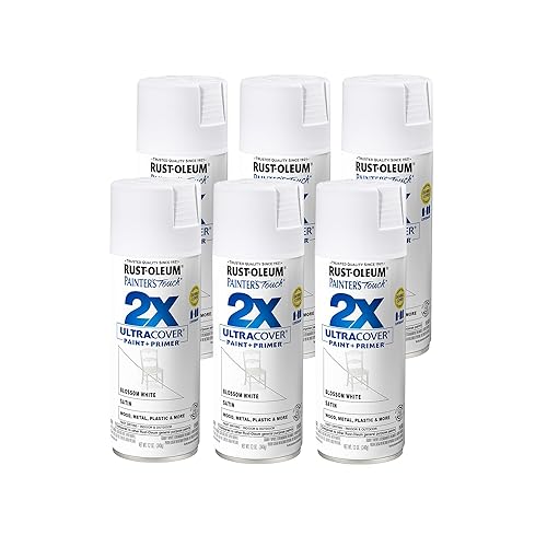 Rust-Oleum 249843-6PK Painter's Touch 2X Ultra Cover Spray Paint, 12 oz, Satin Blossom White, 6 Pack
