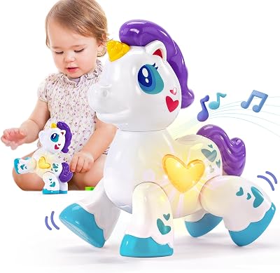 hahaland Unicorn Toys for 1 Year Old Girls Musical Light Up Interactive Travel
