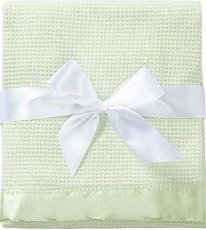 green baby blanket with satin trim