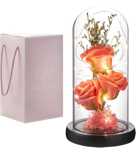 Forever Rose In Glass Dome With LED Lights | Preserved Real Rose Gift For Women, Mom, Wife, Teacher