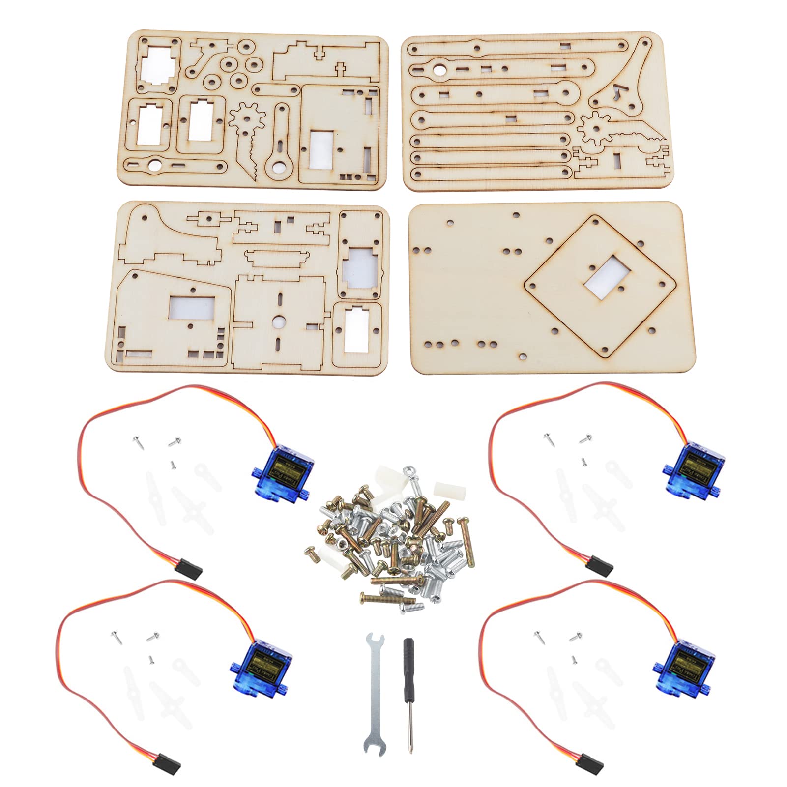 Bewinner Robot Arm DIY Assembly Kit,4 DOF Wood Robotic Mechanical Arm sg90 Servo, for SNAM1500, for DIY Enthusiasts