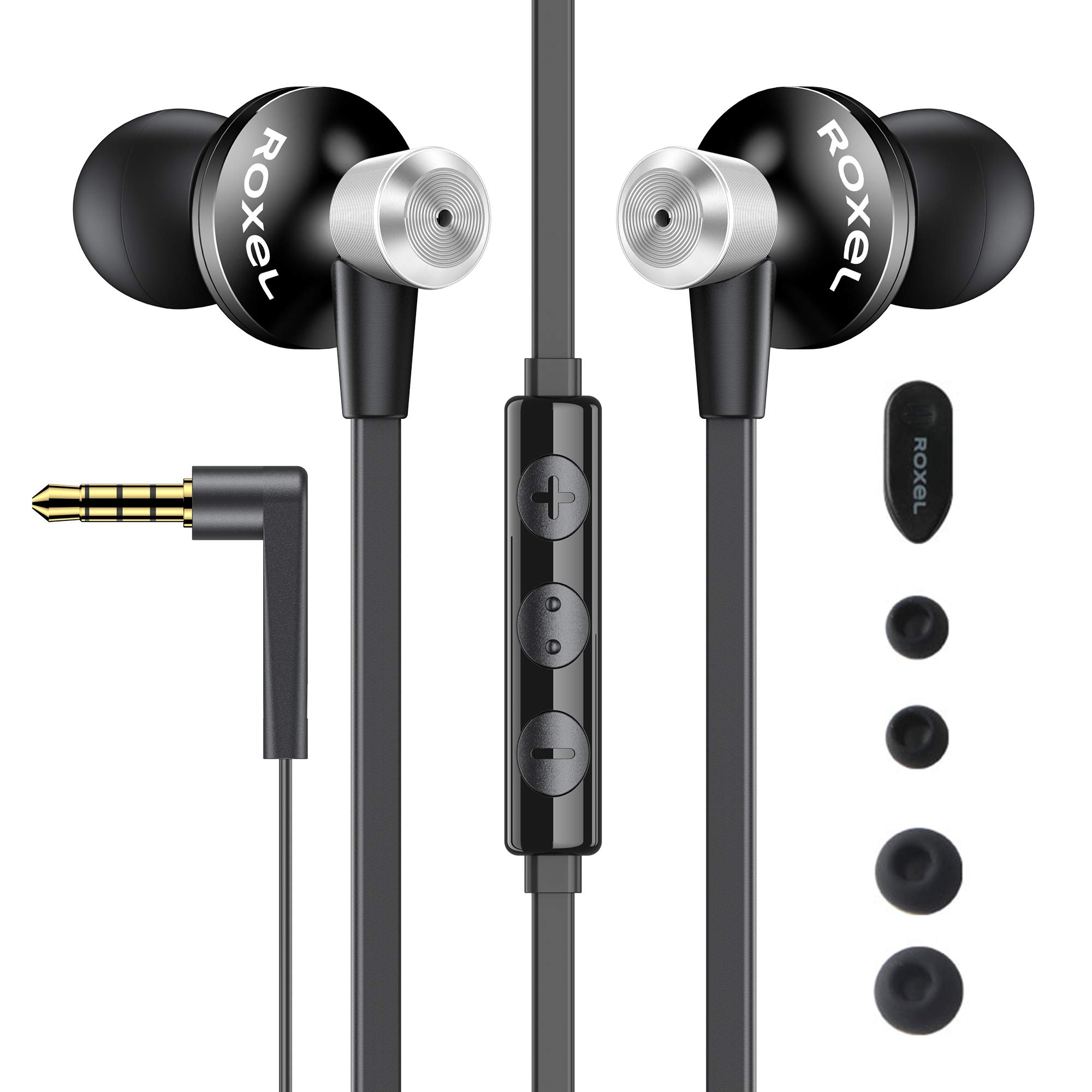 Roxel RX850 Noise Isolating Earphone with Mic and Remote Control, Powerful Bass, Replaceable Earbuds, In-Ear Headphones, Compatible with iPhone, iPad, MP3 Players, Android Devices