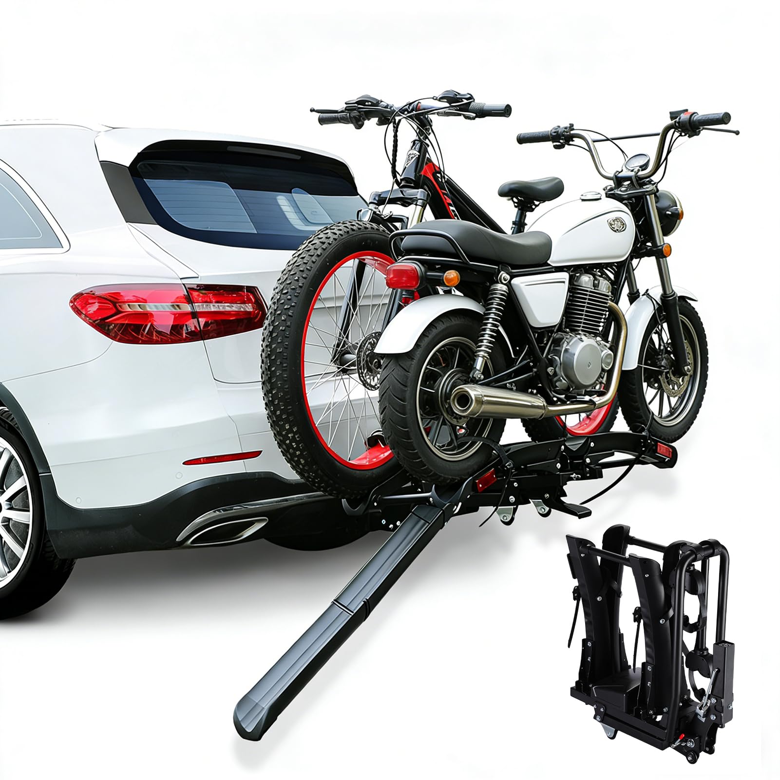 Photo 1 of Terriplaze Ebike Rack with Ramp for 2" Receiver, 2 Hitch Bike Rack for Car/SUV, Up to 5’’ Fat Tire, 200 lbs Capacity, with Locks, Tiltable, Wheels for Easy Transport