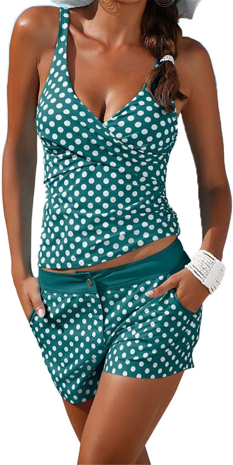 JIANGTAOLANG Women New Swimsuit Large Size Retro Shorts Tankini Set Push up Beach Swimwear Dot 2 XL