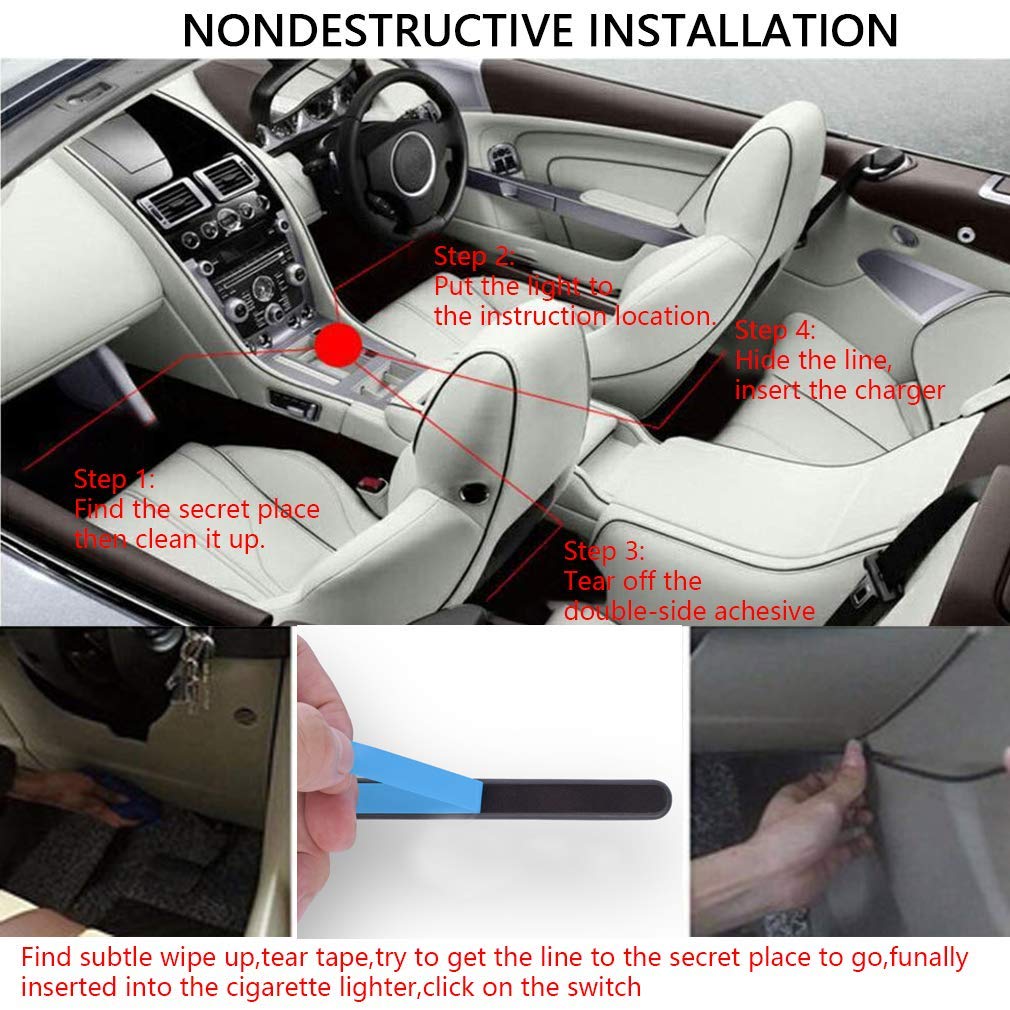 AveyLum Car LED Strip Lights USB 5V 4pcs 48 LEDs Auto Interior Music Sync Underdash Lighting Kit RGB Multicolor 5050 SMD LED Tape Light with Wireless Remote Control for Truck Van Lorry Jeep Motorcycle