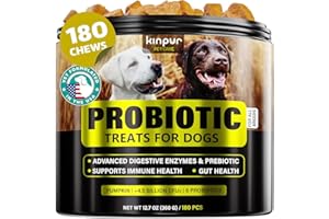 KINPUR PET CARE Probiotics Chews for Dogs w/Digestive Enzymes - Dog Probiotics to Support Gut Health, Alleviate Dog Itch, Soothe Itchy Skin, Dog Allergy Relief - Good for Immunity & Dog Itching Skin Relief -180 ct
