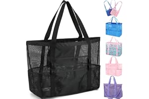 Fammart Mesh Beach Bag, Extra Large Beach Tote with Zipper Pocket Pool Bag for Cruise/Swim/Vacation Essentials