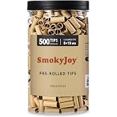 SmokyJoy Natural Unbleached Pre Rolled Filter Tips, 8mm, 500 Pack | Bulk Pack for Rolling Papers