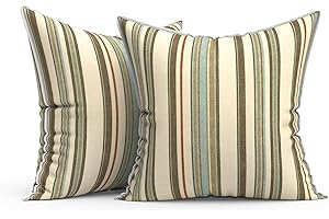 Melody Elephant Outdoor Throw Pillow Covers Pack of 2, Decorative Water Repellent Square Pillow Cases 18x18 Inch, Patio Pillowcases for Home Patio Furniture Use, Stripe Onyx