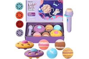 MINNE BABY Galaxy Bath Bombs for Kids with Surprise Inside, 6 Organic Bath Bombs with 4 Educational Projection Disks & 1 Projector Flashlight, Gentle and Kids Friendly Bubble Bath Fizzy for Birthday, Christmas