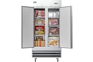 KoolMore Commercial Two Door Reach-in Freezer for Restaurant, Cafe, and Cold Food Storage, Stainless Steel Finish, Large 35 Cu. Ft. Capacity, Heavy Duty Kitchen Use (RIF-2D-SS35C),Silver