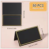 Abeillo Place Cards 50Pcs Gold Foil Border 2x3.5 inch Blank Table Cards (Black) view 2