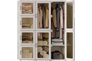 ANTBOX Portable Wardrobe Closet Storage Organizer for Clothes,Transparent Door Panels,Suitable for Living Room, Bedroom,Plastic Wardrobe with Magnetic Door and Easy Assembly 6 Cubes & 2 Hanging Rod