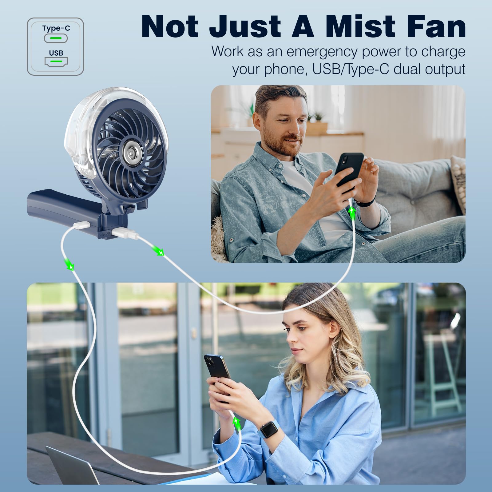 4000mAh Portable Misting Fan, Personal Mister Fan Rechargeable, Spray Water Mist Fans USB Rechargeable, Foldable Mini Cooling Handheld Fans, for Summer Beach Travel(Royal Blue)