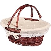 GNIEMCKIN Multipurpose Wicker Basket with Handle, Wicker Picnic Basket with Liner, Empty Gift Basket, Oval Willow Woven Baske
