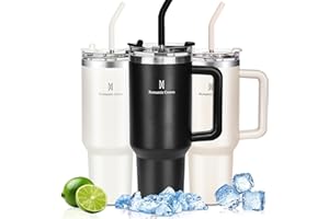 Vipelf Copo Térmico com Canudo 1,2L, Tampa e Alça, Garrafa Termica de Cerveja Caneca Termica com Canudo para Cafe Chá Fitness, Viagem Vácuo Dupla Camada